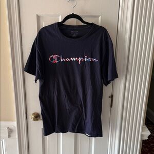Champion Dark Blue Tee with Multicolor Logo